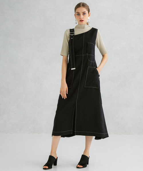 UNITED TOKYO（ユナイテッドトウキョウ）の「アシメタイトジャンパースカート（ワンピース・レディース・ブラック/アイボリー・1）」の13枚目の写真