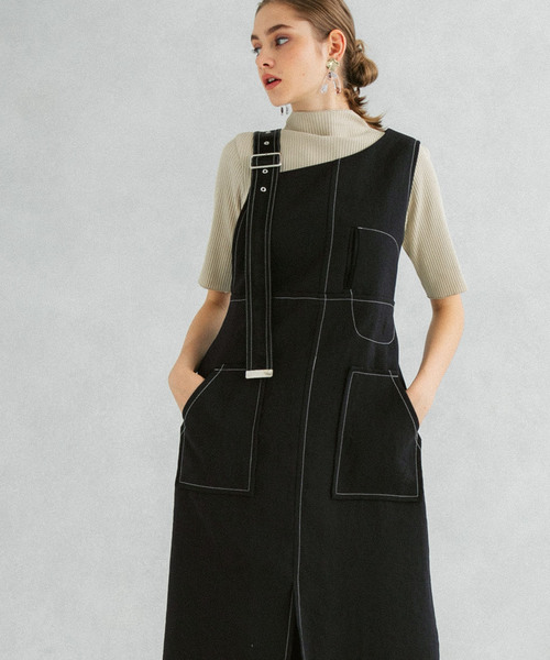 UNITED TOKYO（ユナイテッドトウキョウ）の「アシメタイトジャンパースカート（ワンピース・レディース・ブラック/アイボリー・1）」の15枚目の写真