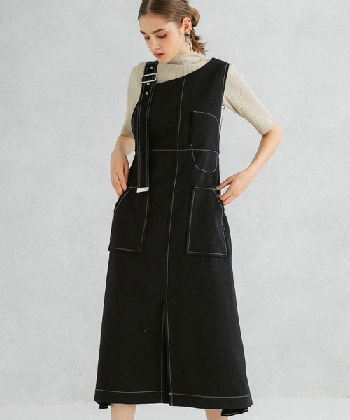 UNITED TOKYO（ユナイテッドトウキョウ）の「アシメタイトジャンパースカート（ワンピース・レディース・ブラック/アイボリー・1）」の17枚目の写真