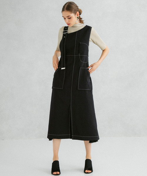 UNITED TOKYO（ユナイテッドトウキョウ）の「アシメタイトジャンパースカート（ワンピース・レディース・ブラック/アイボリー・1）」の4枚目の写真