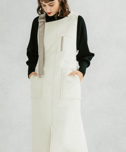 UNITED TOKYO（ユナイテッドトウキョウ）の「アシメタイトジャンパースカート（ワンピース・レディース・ブラック/アイボリー・1）」の20枚目の写真