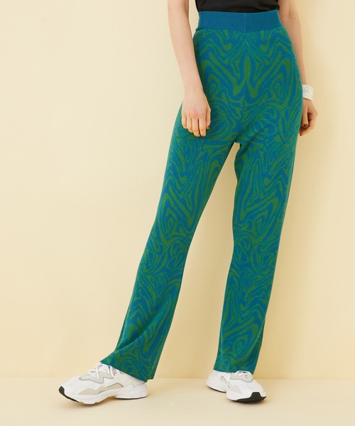 STUDIOUS（ステュディオス）の「【STUDIOUS】マーブルニットジャガードフレアパンツ（その他パンツ・レディース・グリーン/パープル・1/2）」の5枚目の写真