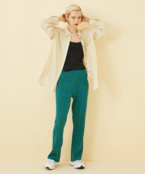 STUDIOUS（ステュディオス）の「【STUDIOUS】マーブルニットジャガードフレアパンツ（その他パンツ・レディース・グリーン/パープル・1/2）」の11枚目の写真