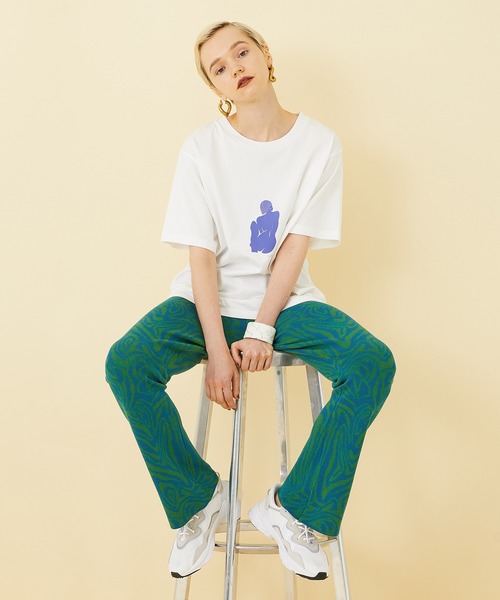 STUDIOUS（ステュディオス）の「【STUDIOUS】マーブルニットジャガードフレアパンツ（その他パンツ・レディース・グリーン/パープル・1/2）」の8枚目の写真