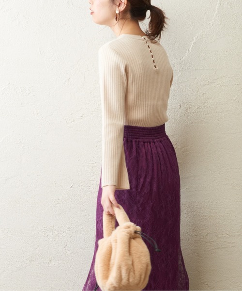 natural couture（ナチュラルクチュール）の「お上品バックパールニット（ニット/セーター・レディース・ブラック/カーキ/ピンク/ライトベージュ・FREE）」の3枚目の写真