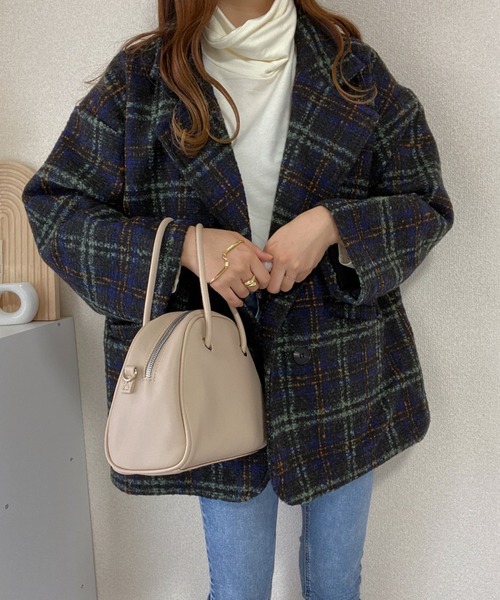 ABITOKYO(アビトーキョー)の「マルチチェック柄 ショートテーラーコート(ピーコート・レディース・ブラウン/ブルー・FREE)」の13枚目の写真
