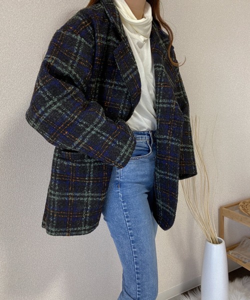 ABITOKYO(アビトーキョー)の「マルチチェック柄 ショートテーラーコート(ピーコート・レディース・ブラウン/ブルー・FREE)」の17枚目の写真
