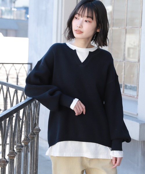 LAKOLE（ラコレ）の「12Gワッフルスリットプルオーバー / LAKOLE（Tシャツ/カットソー・レディース・ネイビー/オフホワイト/カーキ/ベビーピンク・SMALL/MEDIUM）」の3枚目の写真