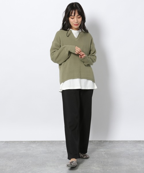 LAKOLE（ラコレ）の「12Gワッフルスリットプルオーバー / LAKOLE（Tシャツ/カットソー・レディース・ネイビー/オフホワイト/カーキ/ベビーピンク・SMALL/MEDIUM）」の12枚目の写真