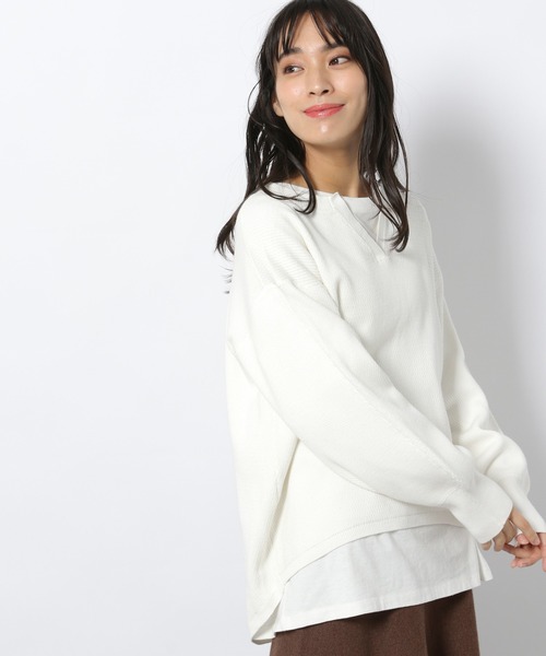 LAKOLE（ラコレ）の「12Gワッフルスリットプルオーバー / LAKOLE（Tシャツ/カットソー・レディース・ネイビー/オフホワイト/カーキ/ベビーピンク・SMALL/MEDIUM）」の6枚目の写真