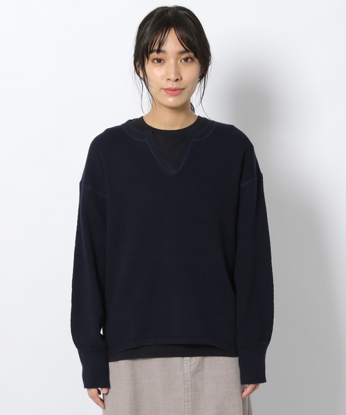 LAKOLE（ラコレ）の「12Gワッフルスリットプルオーバー / LAKOLE（Tシャツ/カットソー・レディース・ネイビー/オフホワイト/カーキ/ベビーピンク・SMALL/MEDIUM）」の9枚目の写真