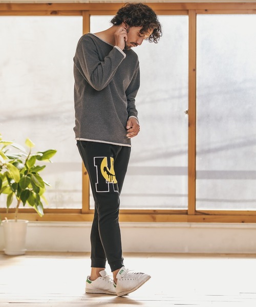 STUD MUFFIN（スタッドマフィン）の「mp8708-CAMBIO別注 STUD MUFFIN ビックMスターパッチワーク ラインリブパンツ（スウェットパンツ・メンズ・ブラック/杢グレー・2/4/3）」の6枚目の写真