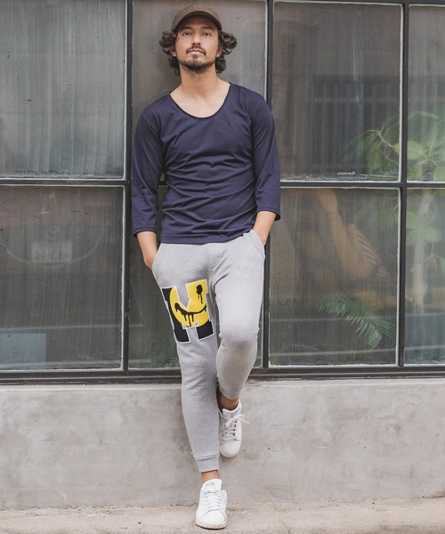 STUD MUFFIN（スタッドマフィン）の「mp8708-CAMBIO別注 STUD MUFFIN ビックMスターパッチワーク ラインリブパンツ（スウェットパンツ・メンズ・ブラック/杢グレー・2/4/3）」の15枚目の写真