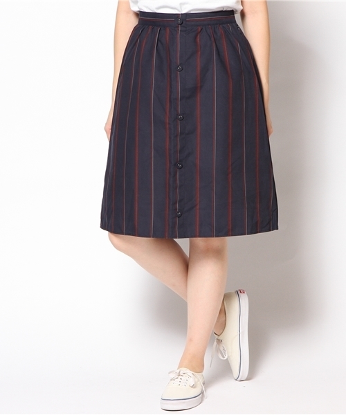 CIAOPANIC（チャオパニック）の「【Ciaopanic】オリジナルストライプ前釦SK（スカート・レディース・ベージュ/ネイビー・FREE）」の2枚目の写真