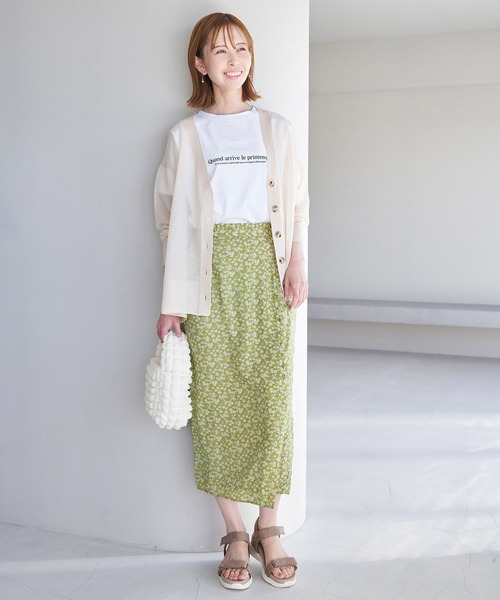 ROPE' PICNIC（ロペピクニック）の「フラワープリントくるみ釦ラップスカート（スカート・レディース・ベージュ/ライトグリーン/ラベンダー・36/38）」の18枚目の写真