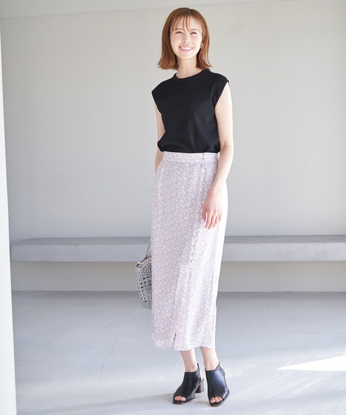 ROPE' PICNIC（ロペピクニック）の「フラワープリントくるみ釦ラップスカート（スカート・レディース・ベージュ/ライトグリーン/ラベンダー・36/38）」の21枚目の写真