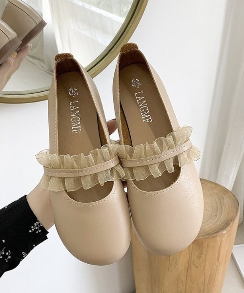 LAC-VERT(ラック・ヴェール)の「フリルレースシューズ(パンプス・レディース・ホワイト/ブラック/ベージュ/ミント・S/M/L)」の4枚目の写真