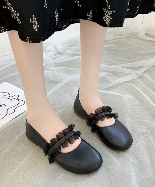 LAC-VERT(ラック・ヴェール)の「フリルレースシューズ(パンプス・レディース・ホワイト/ブラック/ベージュ/ミント・S/M/L)」の3枚目の写真