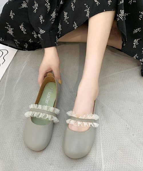 LAC-VERT(ラック・ヴェール)の「フリルレースシューズ(パンプス・レディース・ホワイト/ブラック/ベージュ/ミント・S/M/L)」の20枚目の写真