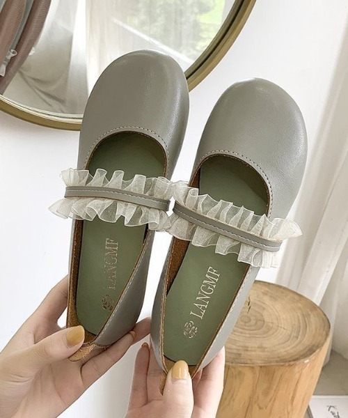 LAC-VERT(ラック・ヴェール)の「フリルレースシューズ(パンプス・レディース・ホワイト/ブラック/ベージュ/ミント・S/M/L)」の21枚目の写真