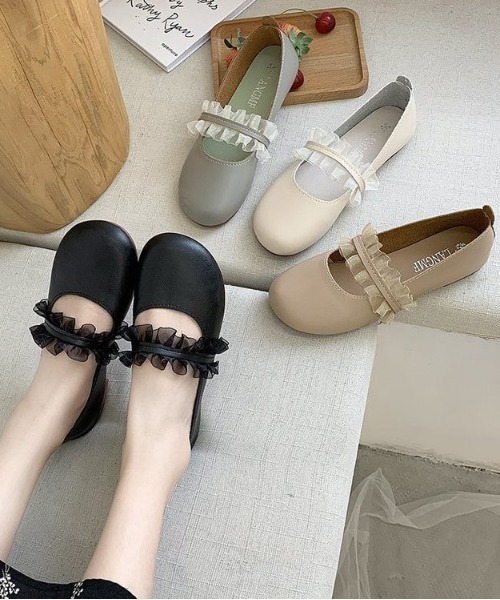 LAC-VERT(ラック・ヴェール)の「フリルレースシューズ(パンプス・レディース・ホワイト/ブラック/ベージュ/ミント・S/M/L)」の22枚目の写真