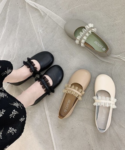 LAC-VERT(ラック・ヴェール)の「フリルレースシューズ(パンプス・レディース・ホワイト/ブラック/ベージュ/ミント・S/M/L)」の17枚目の写真