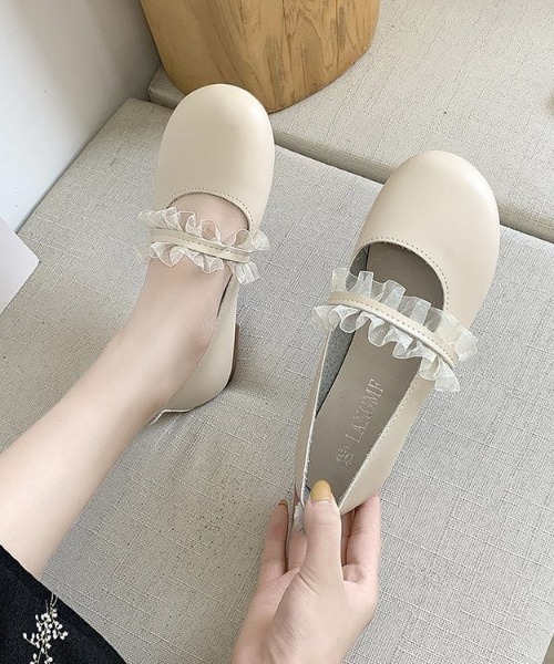 LAC-VERT(ラック・ヴェール)の「フリルレースシューズ(パンプス・レディース・ホワイト/ブラック/ベージュ/ミント・S/M/L)」の13枚目の写真