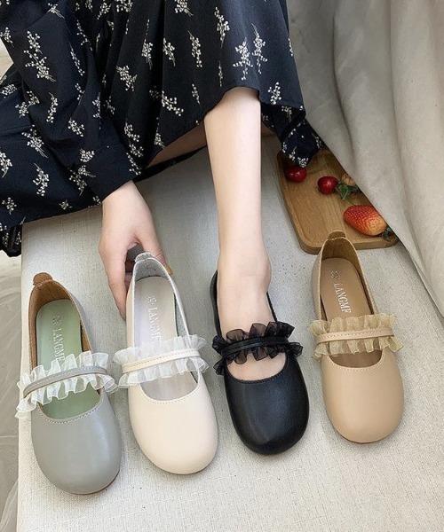 LAC-VERT(ラック・ヴェール)の「フリルレースシューズ(パンプス・レディース・ホワイト/ブラック/ベージュ/ミント・S/M/L)」の19枚目の写真