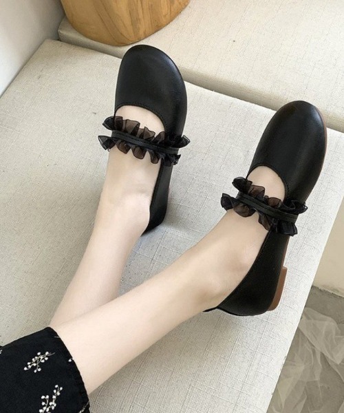 LAC-VERT(ラック・ヴェール)の「フリルレースシューズ(パンプス・レディース・ホワイト/ブラック/ベージュ/ミント・S/M/L)」の14枚目の写真