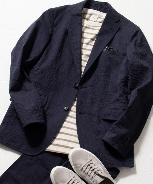 NOLLEY'S goodman（ノーリーズグッドマン）の「COOL MAX シアサッカー セットアップ テーラードジャケット（テーラードジャケット・メンズ・ネイビー/ホワイト系その他4/ブルー系その他7・SMALL/MEDIUM/LARGE/X-LARGE）」の2枚目の写真