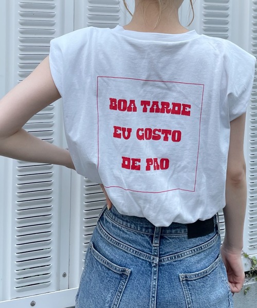 SPIRALGIRL(スパイラルガール)の「肩パット入りバックプリントノースリーブトップス(Tシャツ/カットソー・レディース・ブラック/オフホワイト・FREE)」の9枚目の写真