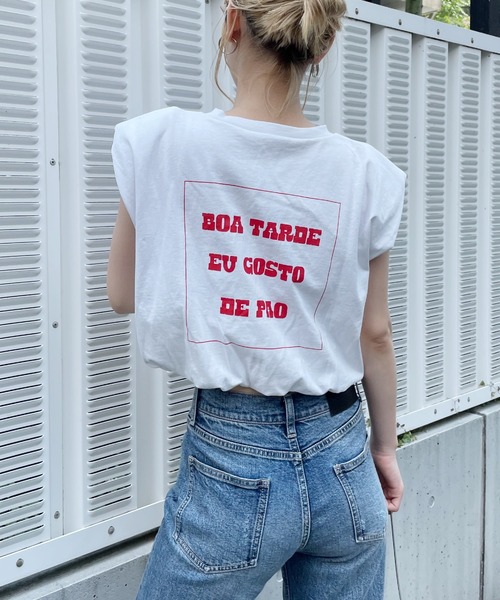 SPIRALGIRL(スパイラルガール)の「肩パット入りバックプリントノースリーブトップス(Tシャツ/カットソー・レディース・ブラック/オフホワイト・FREE)」の16枚目の写真