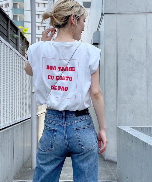 SPIRALGIRL(スパイラルガール)の「肩パット入りバックプリントノースリーブトップス(Tシャツ/カットソー・レディース・ブラック/オフホワイト・FREE)」の18枚目の写真