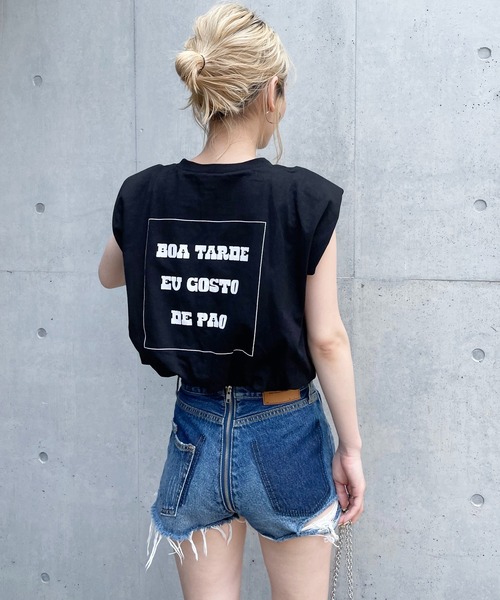 SPIRALGIRL(スパイラルガール)の「肩パット入りバックプリントノースリーブトップス(Tシャツ/カットソー・レディース・ブラック/オフホワイト・FREE)」の17枚目の写真