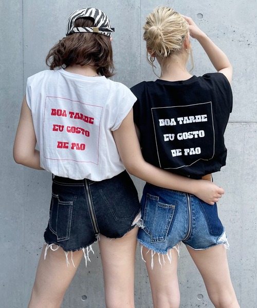 SPIRALGIRL(スパイラルガール)の「肩パット入りバックプリントノースリーブトップス(Tシャツ/カットソー・レディース・ブラック/オフホワイト・FREE)」の12枚目の写真