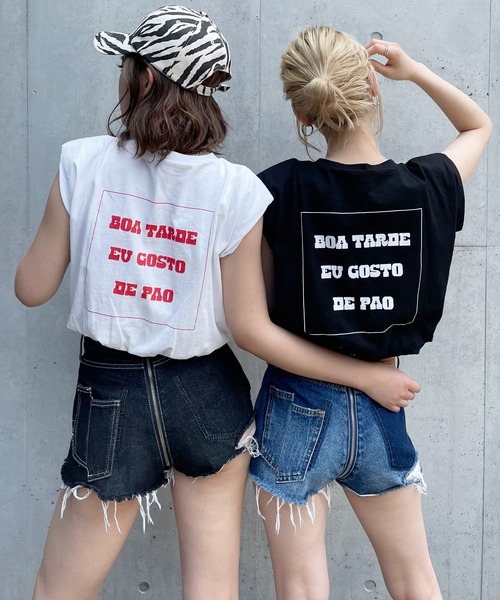 SPIRALGIRL(スパイラルガール)の「肩パット入りバックプリントノースリーブトップス(Tシャツ/カットソー・レディース・ブラック/オフホワイト・FREE)」の15枚目の写真