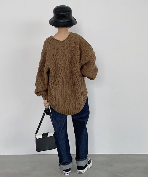 PAGEBOY（ページボーイ）の「ケーブルVネックカーディガン（ニット/セーター・レディース・オフホワイト/ブラック/ブラウン系その他/グレイッシュベージュ・FREE）」の19枚目の写真