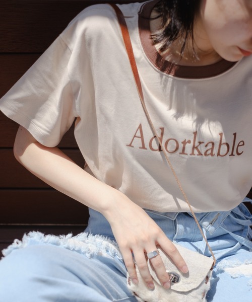 Kastane(カスタネ)の「リンガーフロッキーロゴT(Tシャツ/カットソー・レディース・ホワイト系その他/サックスブルー/ライム/ブラウン・M/XL)」の2枚目の写真