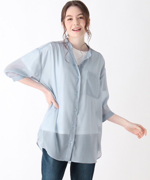 Cutie Blonde（キューティーブロンド）の「◆【S-L/2点セット】シアーシャツセット（その他トップス・レディース・ナチュラル/ライトオレンジ系/サックスブルー/ホワイト・01/02/03）」の4枚目の写真