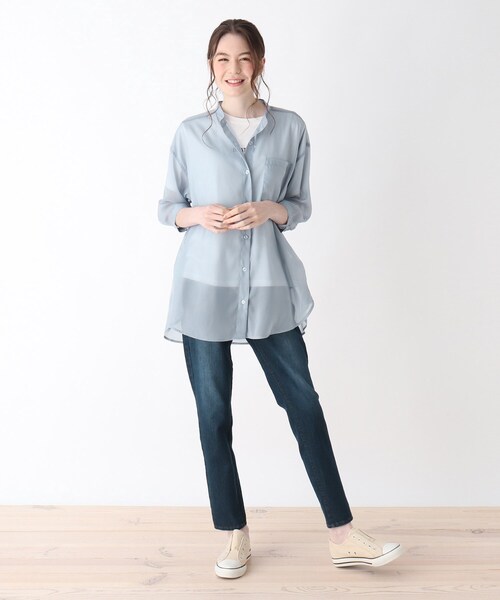 Cutie Blonde（キューティーブロンド）の「◆【S-L/2点セット】シアーシャツセット（その他トップス・レディース・ナチュラル/ライトオレンジ系/サックスブルー/ホワイト・01/02/03）」の7枚目の写真