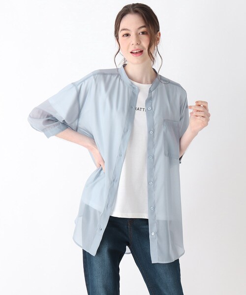 Cutie Blonde（キューティーブロンド）の「◆【S-L/2点セット】シアーシャツセット（その他トップス・レディース・ナチュラル/ライトオレンジ系/サックスブルー/ホワイト・01/02/03）」の16枚目の写真