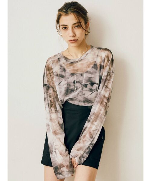 EVRIS（エヴリス）の「タイダイシアールーズトップス（Tシャツ/カットソー・レディース・ブラウン/グレー・FREE）」の2枚目の写真