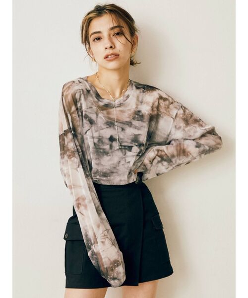 EVRIS（エヴリス）の「タイダイシアールーズトップス（Tシャツ/カットソー・レディース・ブラウン/グレー・FREE）」の6枚目の写真