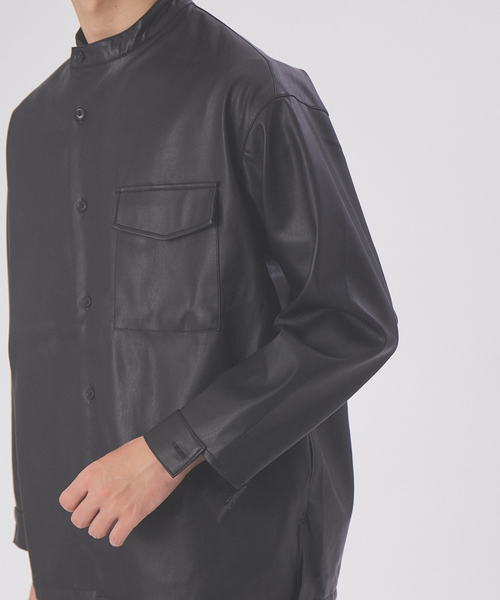 MYSELF ABAHOUSE（マイセルフアバハウス）の「【MYSELF ABAHOUSE】ネオレザー バンドカラー シャツ（シャツ/ブラウス・メンズ・ブラック/グレイッシュベージュ・48/46）」の14枚目の写真