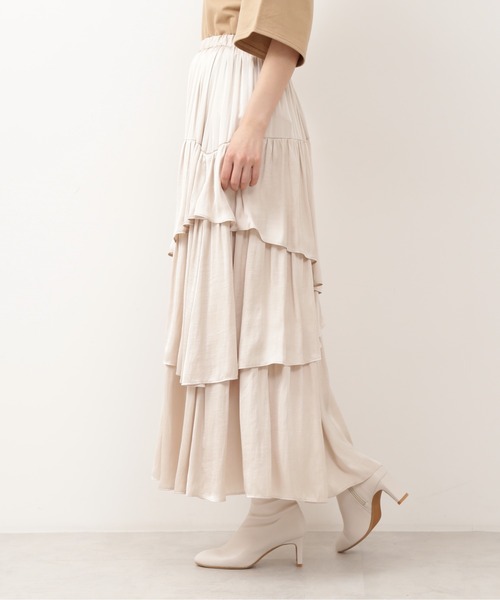 NATURAL BEAUTY BASIC（ナチュラルビューティーベーシック）の「サテンレイヤードスカート/0171220880（スカート・レディース・オフホワイト/グリーン/キャメル・SMALL/MEDIUM）」の18枚目の写真