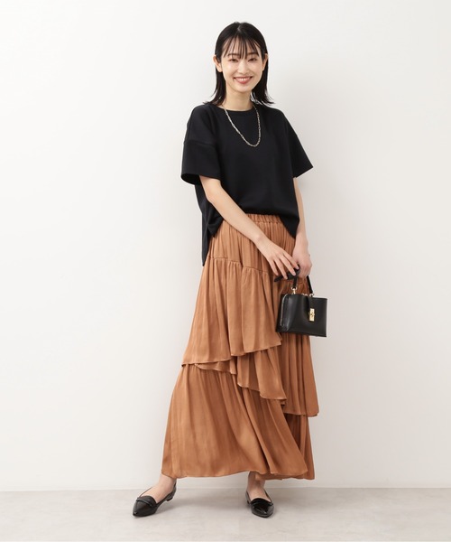 NATURAL BEAUTY BASIC（ナチュラルビューティーベーシック）の「サテンレイヤードスカート/0171220880（スカート・レディース・オフホワイト/グリーン/キャメル・SMALL/MEDIUM）」の14枚目の写真