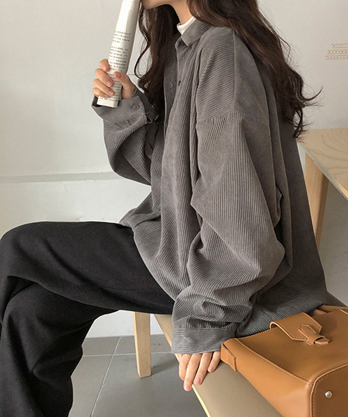 c.u.l（シーユーエル）の「【c.u.l:w】コーデュロイ ビッグシルエット シャツ culw78（シャツ/ブラウス・レディース・グレー/ブルー/アイボリー・FREE）」の9枚目の写真