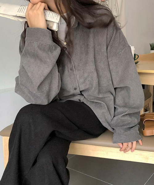 c.u.l（シーユーエル）の「【c.u.l:w】コーデュロイ ビッグシルエット シャツ culw78（シャツ/ブラウス・レディース・グレー/ブルー/アイボリー・FREE）」の14枚目の写真