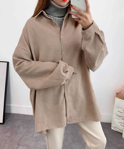 c.u.l（シーユーエル）の「【c.u.l:w】コーデュロイ ビッグシルエット シャツ culw78（シャツ/ブラウス・レディース・グレー/ブルー/アイボリー・FREE）」の16枚目の写真