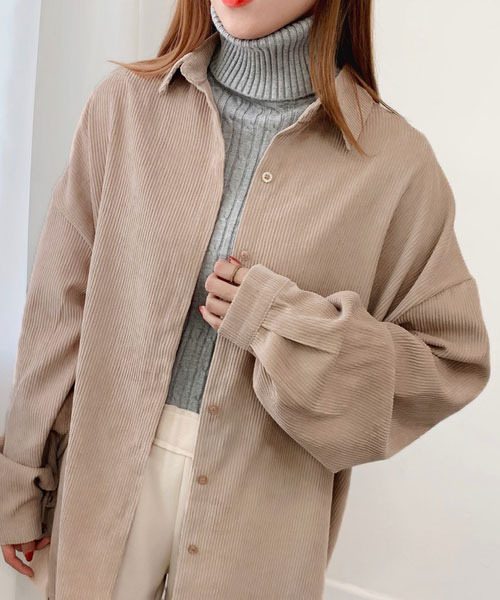 c.u.l（シーユーエル）の「【c.u.l:w】コーデュロイ ビッグシルエット シャツ culw78（シャツ/ブラウス・レディース・グレー/ブルー/アイボリー・FREE）」の21枚目の写真